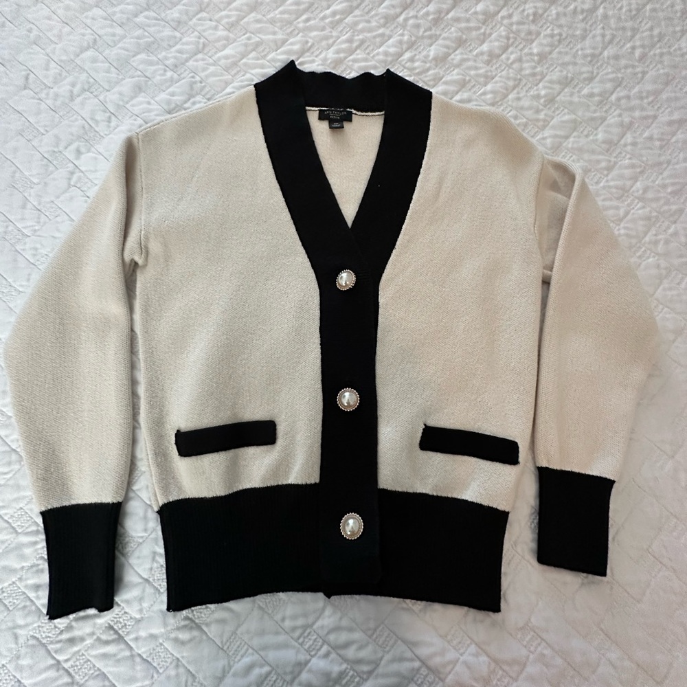 Ann Taylor Factory Cream and Black Cardigan Sweater